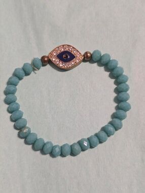 Turquoise Beaded Evil Eye Stretch Bracelet